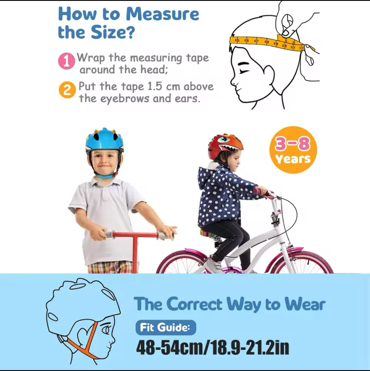 "Kids and toddlers bike and scooter helmet designed for ages 3-8years 