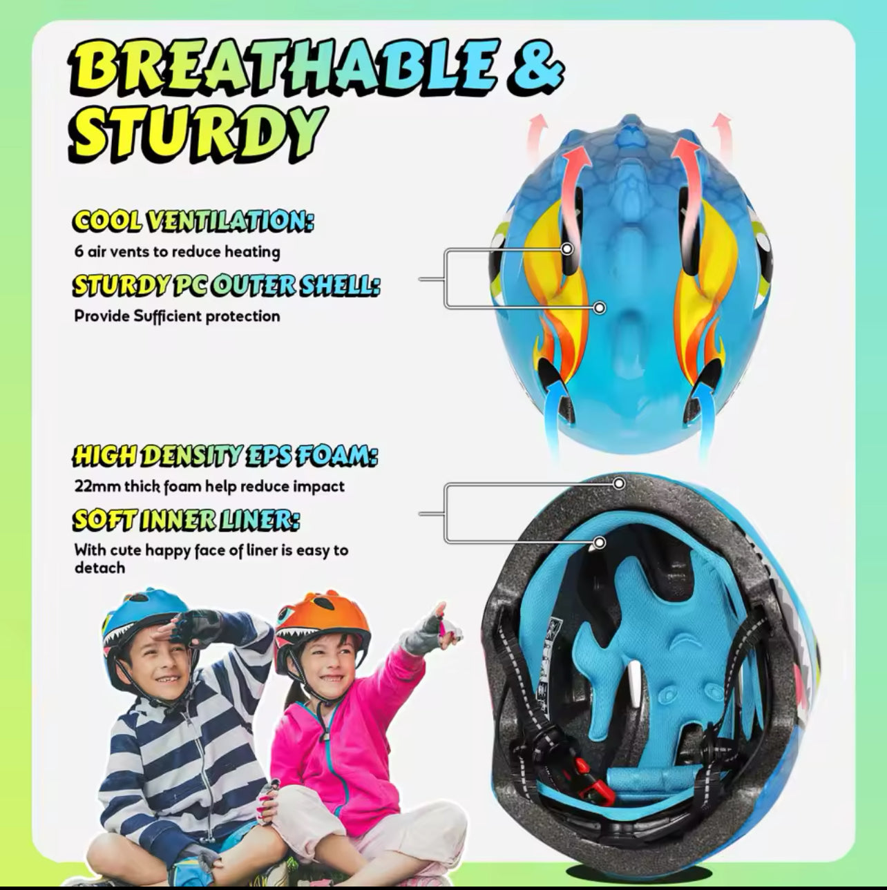 "Kids and toddlers bike and scooter helmet designed for ages 3-8years 