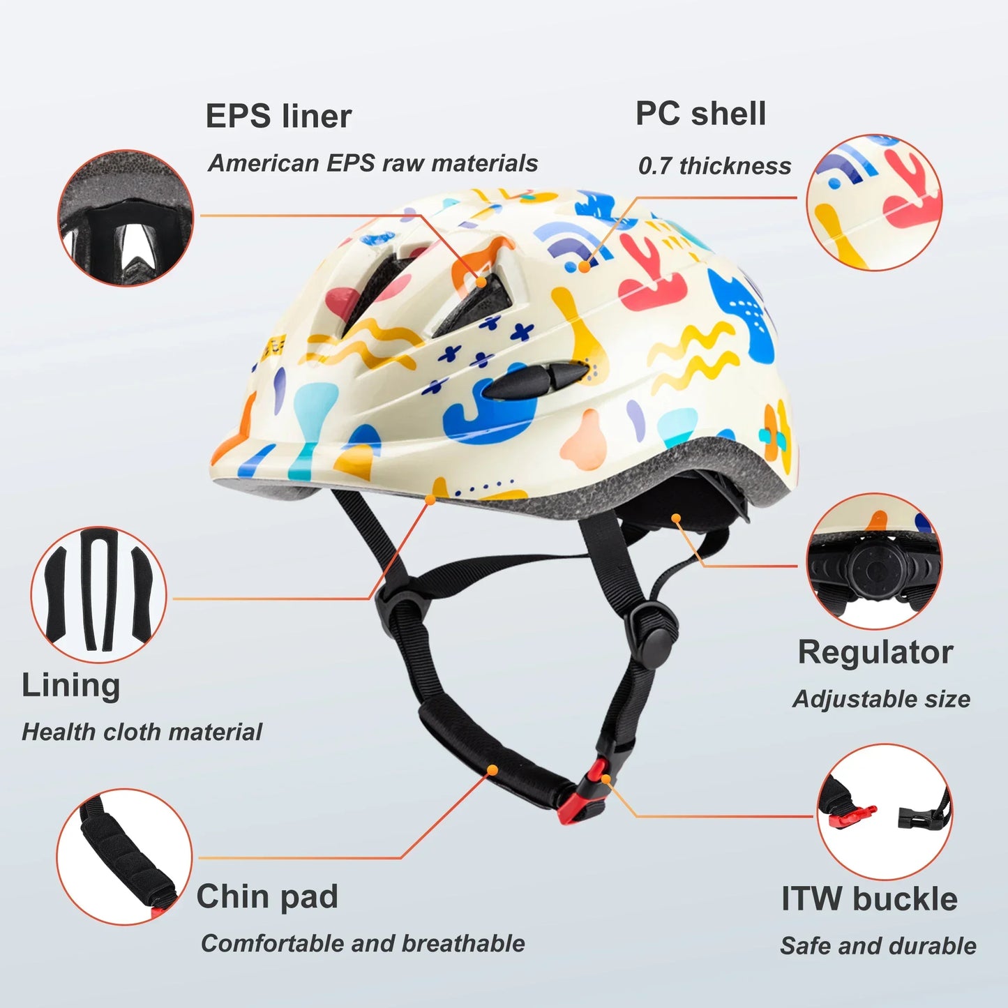 Kids Toddler bicycle helmet with an adjustable strap and air vents, suitable for kids aged 3-8."